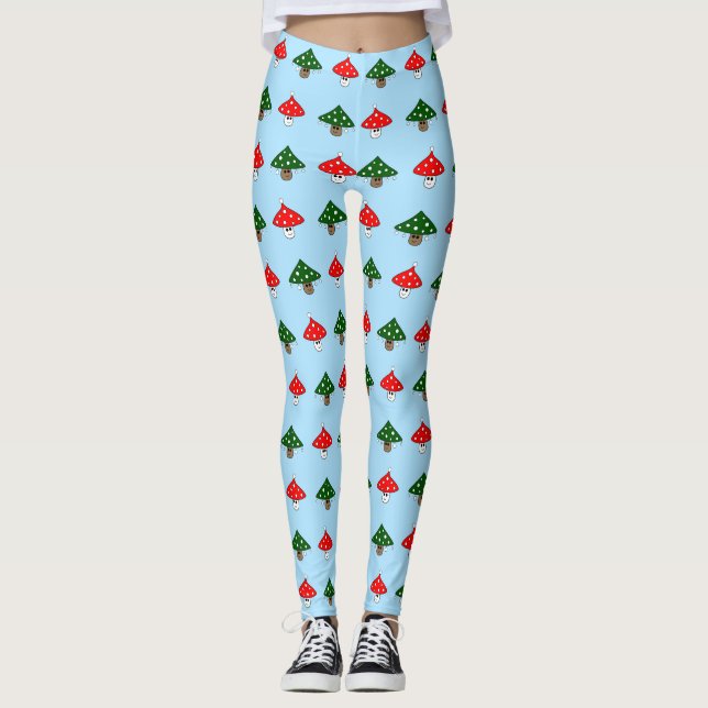 Blue Festive Mushrooms Leggings (Front)