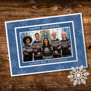 Blue Festive Snowflakes Happy Holidays Photo Foil Holiday Card