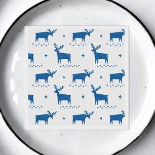 Blue Festive Woodland Reindeer   Christmas Holiday Napkin