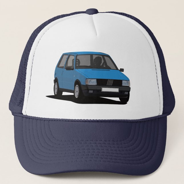 Blue Fiat Uno 80's supermini Trucker Hat (Front)