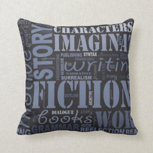 Blue Fiction Writer's Word Art Throw Pillow