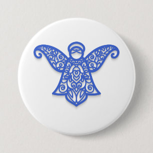 Blue Filigree Angel Silhouette Ornate Lace 3 Inch Round Button