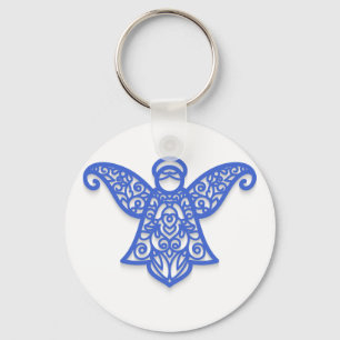 Blue Filigree Angel Silhouette Ornate Lace Keychain