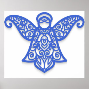 Blue Filigree Angel Silhouette Ornate Lace Poster