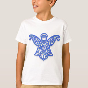 Blue Filigree Angel Silhouette Ornate Lace T-Shirt