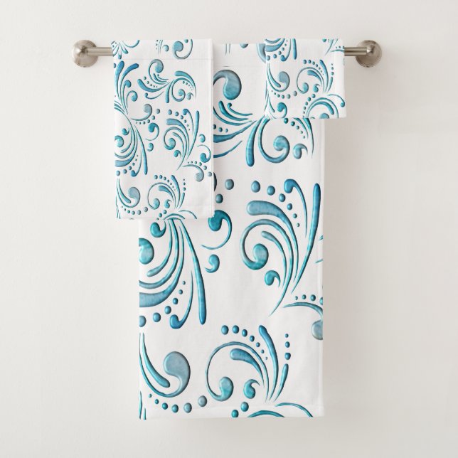 Blue Filigree Bath Towel Set (Insitu)
