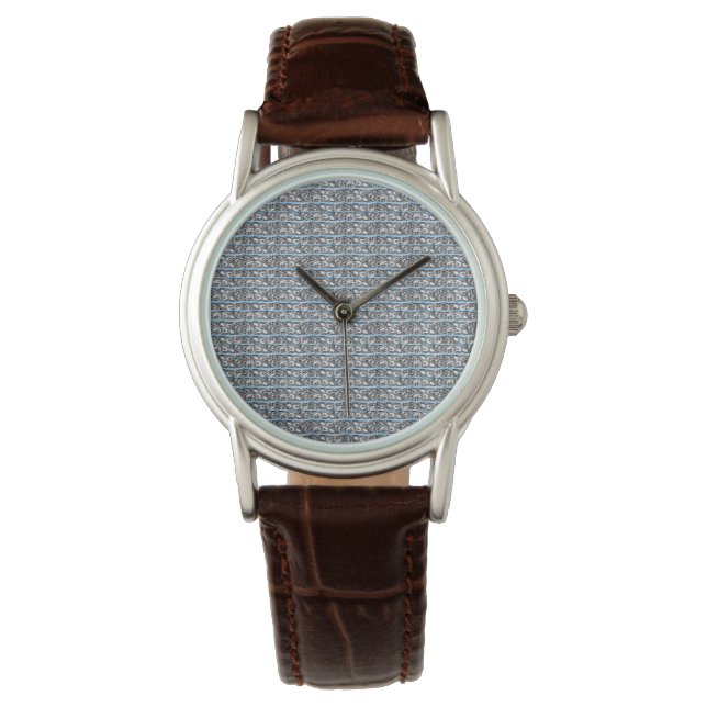 Blue Filigree Cross Pattern Design Watch (Front)