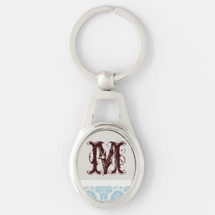 Blue Filigree Damask Key Chain