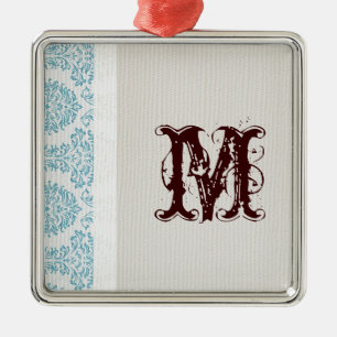 Blue Filigree Damask Monogram Initial Ornament