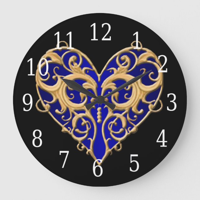 Blue Filigree Heart Clock (Front)