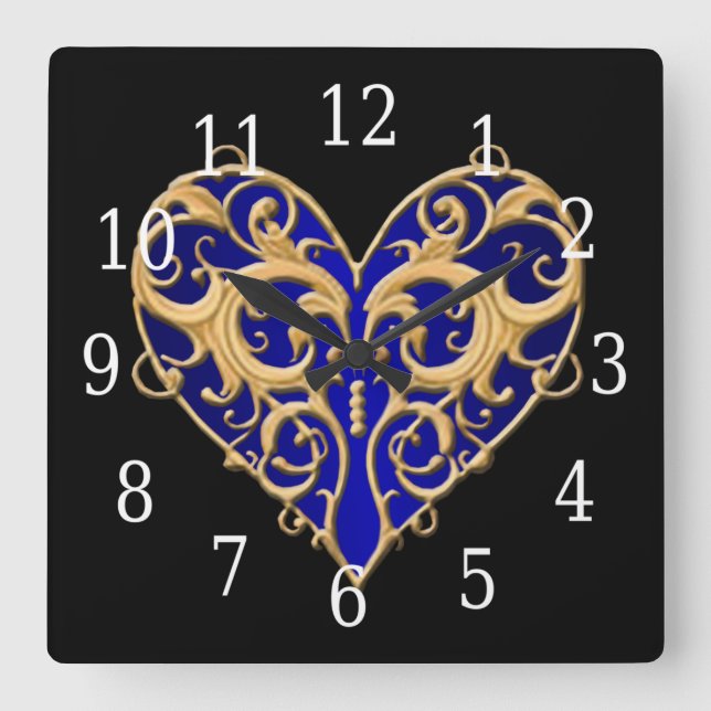Blue Filigree Heart Clock (Front)