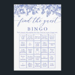 Blue Find the Guest Bingo Bridal Shower Game Invitation<br><div class="desc">Blue Find the Guest Bingo Bridal Shower Game The Blue Floral Find the Guest Bingo Bridal Shower Game is a delightful icebreaker where guests interact and find other attendees who fit specific descriptions or criteria listed on their bingo cards. As they mingle and discover guests who meet the criteria, they...</div>