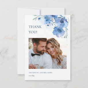 Blue Fine Art Flowers Wedding Thank You Card