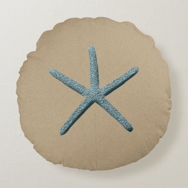 Blue Finger Starfish On Sand Coloured Background Round Pillow (Front)