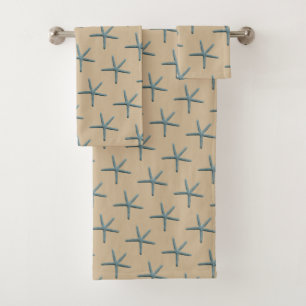 Blue Finger Starfish Pattern On Sand Bath Towel Set