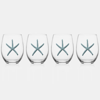 Blue Finger Starfish Stemless Wine Glass