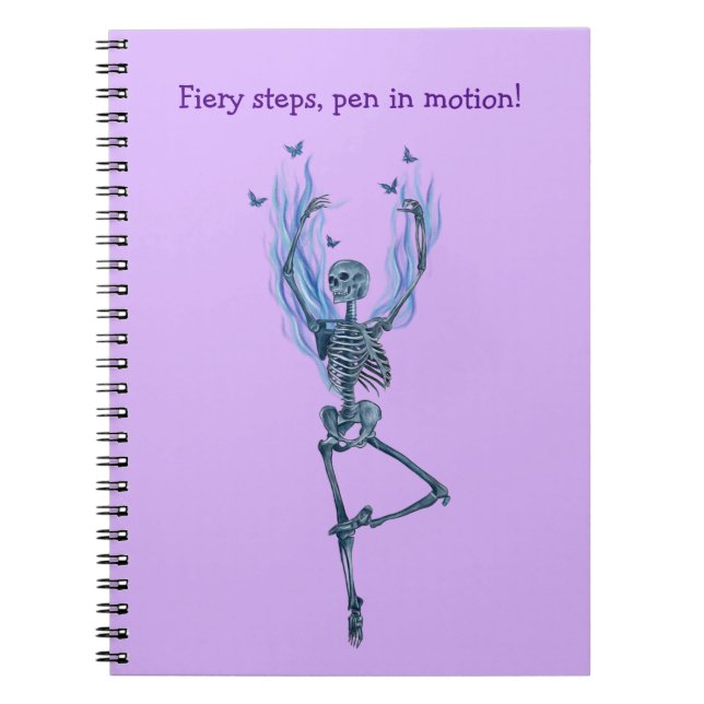 Blue Fire Flames Ballerina Dancing Skeleton Purple Notebook (Front)