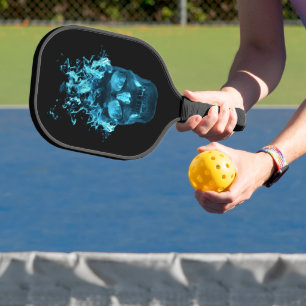 Blue Fire Flaming Skull Pickleball Paddle