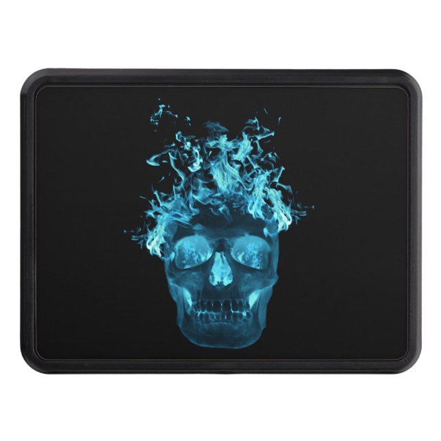 Blue Fire Flaming Skull Trailer Hitch Cover (Front)