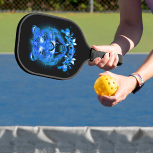 Blue Fire Flaming Tiger Cat Pickleball Paddle