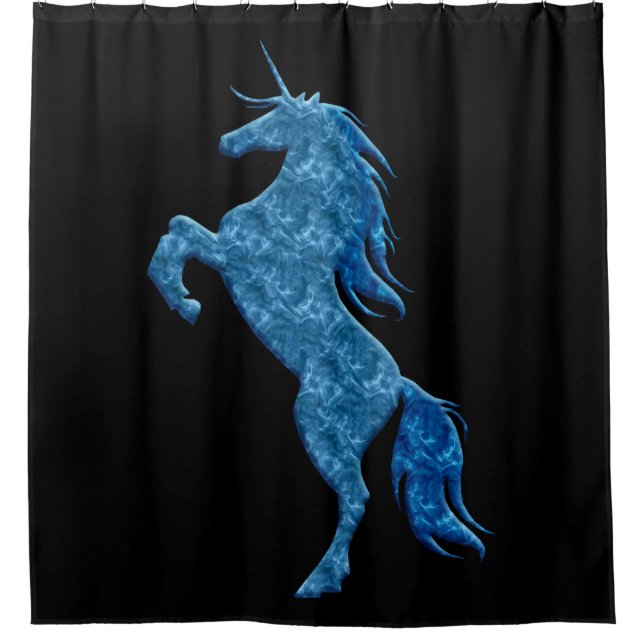 Blue Fire Rearing Unicorn Shower Curtain (Front)