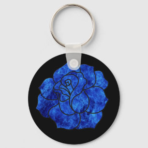 Blue Fire Rose Keychain