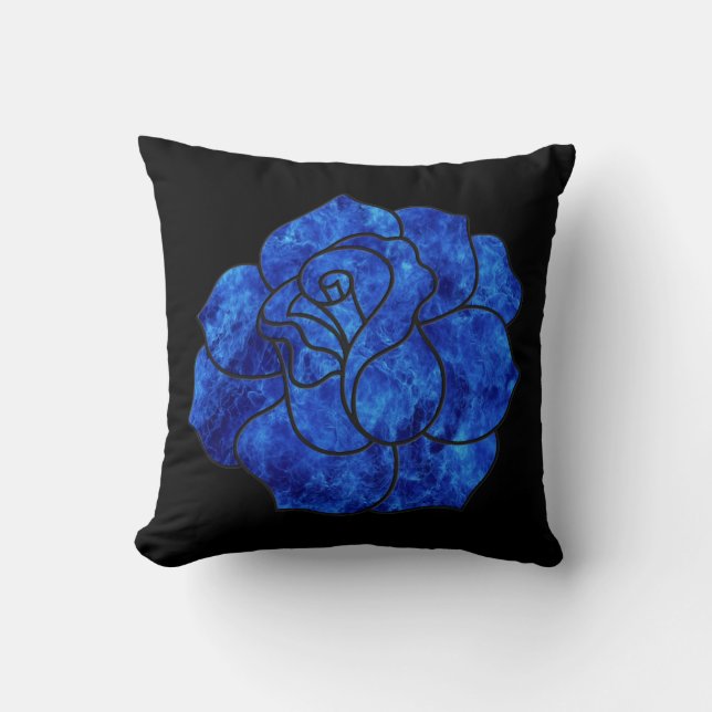 Blue Fire Rose Throw Pillow (Front)