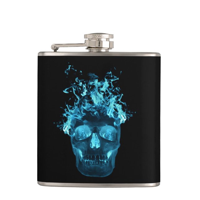 Blue Fire Skull Flask (Front)