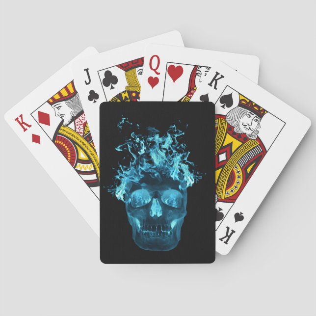 Blue Fire Skull Playing Cards (Back)