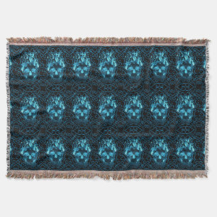 Blue Fire Skull Throw Blanket