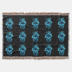 Blue Fire Skull Throw Blanket