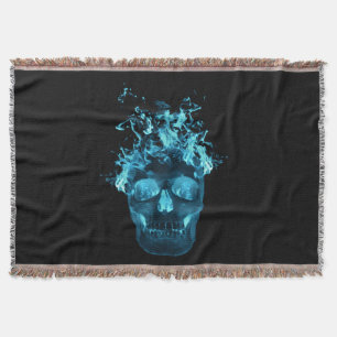 Blue Fire Skull Throw Blanket