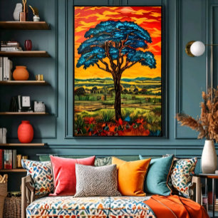 Blue Fire Tree Poster