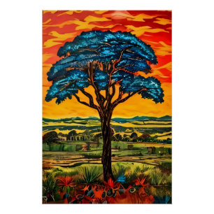 Blue Fire Tree Poster