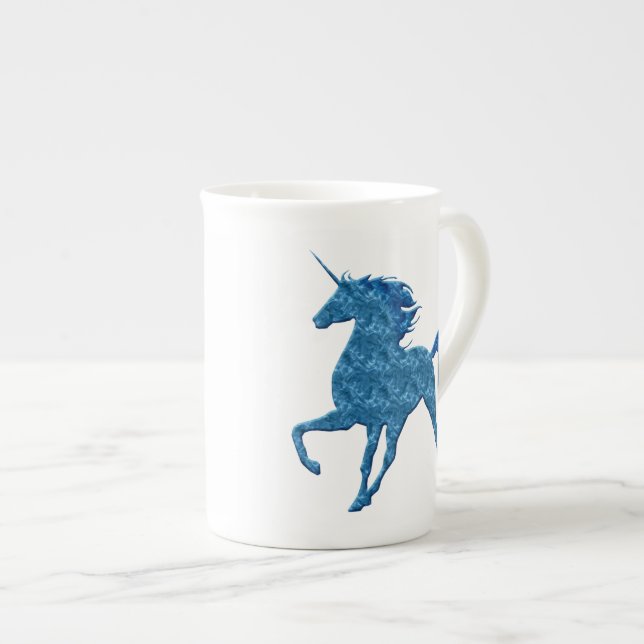 Blue Fire Unicorn Bone China Mug (Front Right)