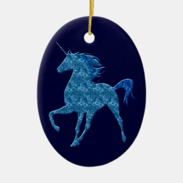 Blue Fire Unicorn Oval Ornament (Front)