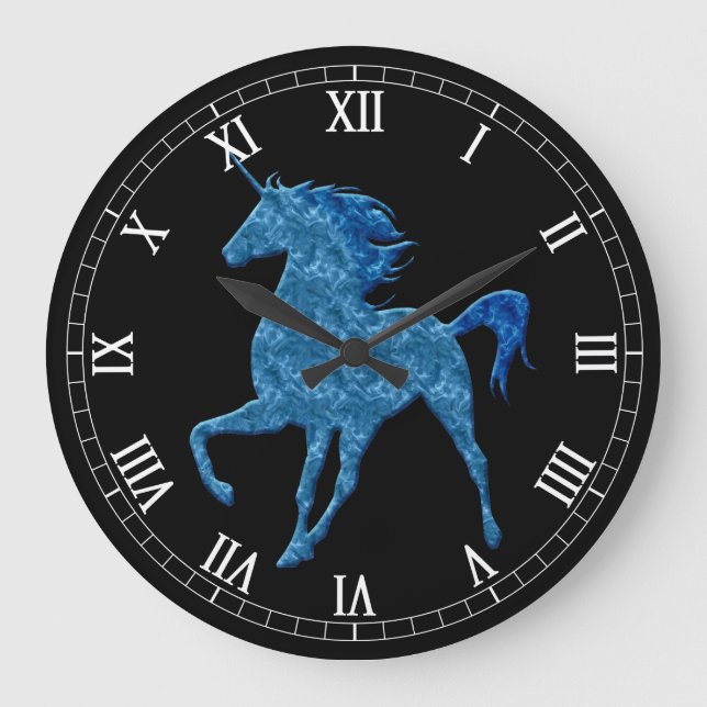 Blue Fire Unicorn Roman Numeral Clock (Front)