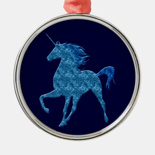 Blue Fire Unicorn Round Ornament (Front)