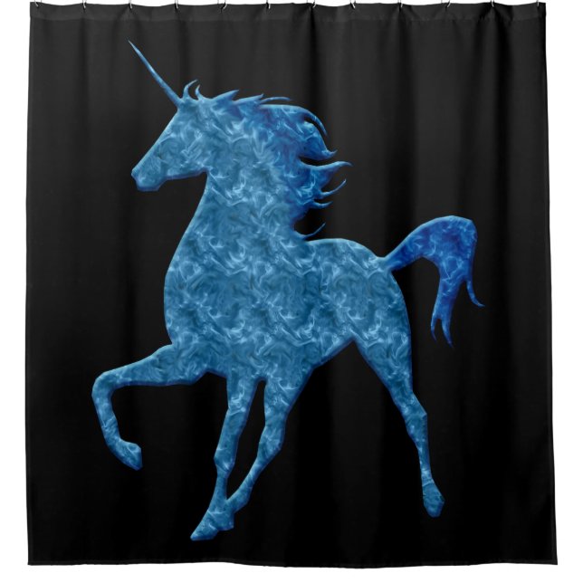 Blue Fire Unicorn Shower Curtain (Front)