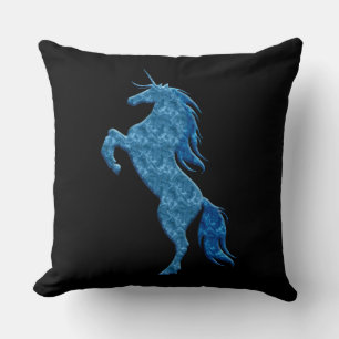 Blue Fire Unicorn Throw Pillow