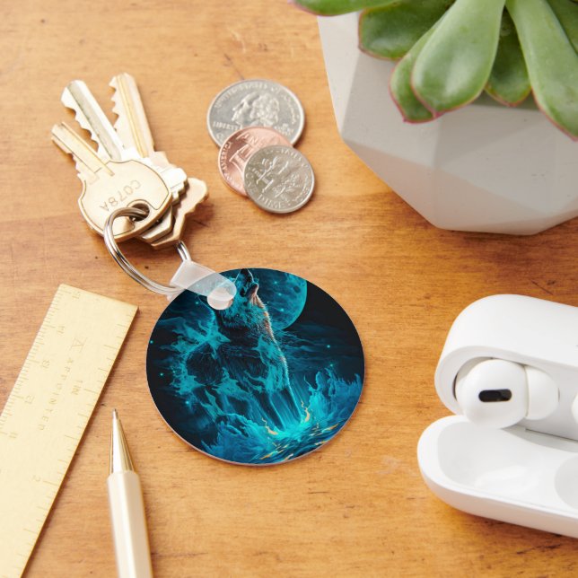 Blue Fire Wolf Keychain (Desk)