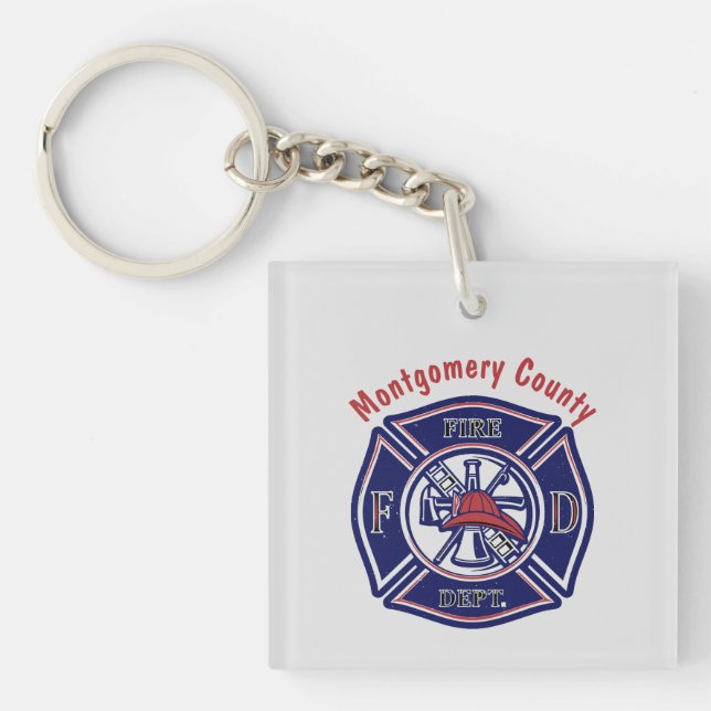 Blue Firefighter Badge Logo Customized  Keychain (Front)