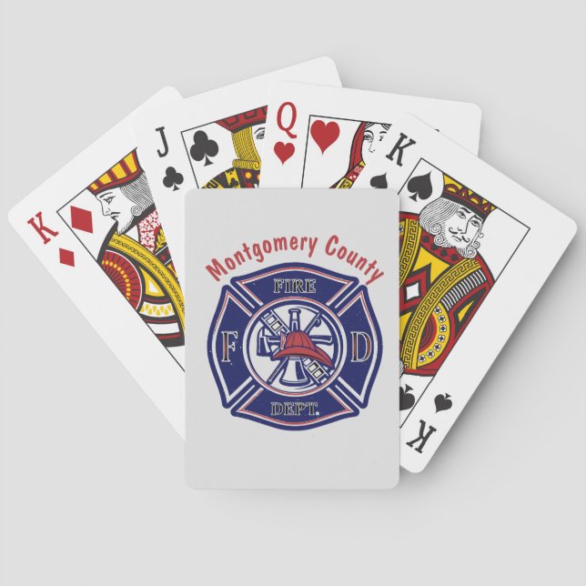 Blue Firefighter Badge Logo Customized  Playing Cards (Back)