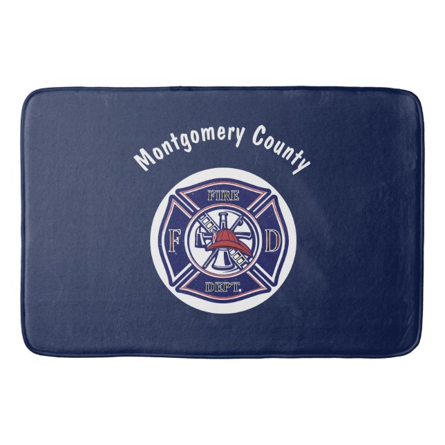 Blue Firefighter Badge Logo Personalized   Bath Mat (Front)