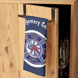 Blue Firefighter Badge Logo Personalized  Kitchen Towel