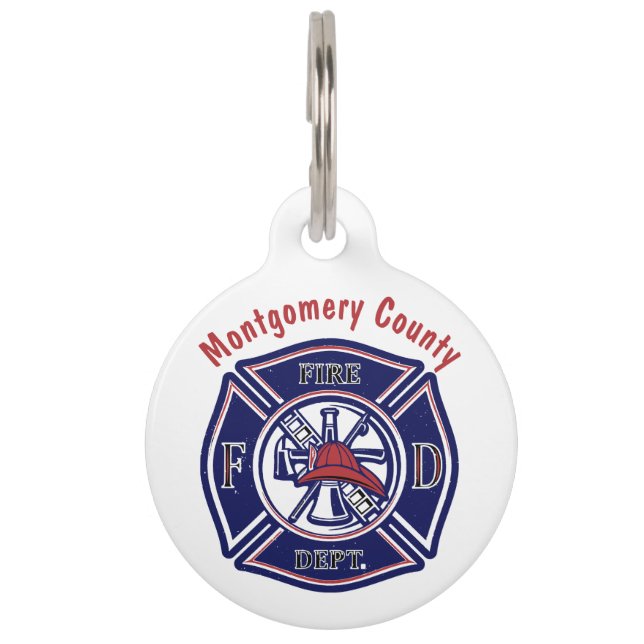 Blue Firefighter Badge Logo Personalized  Pet Tag (Front)