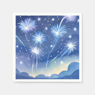 Blue Fireworks   Firework Celebration Watercolor Napkin