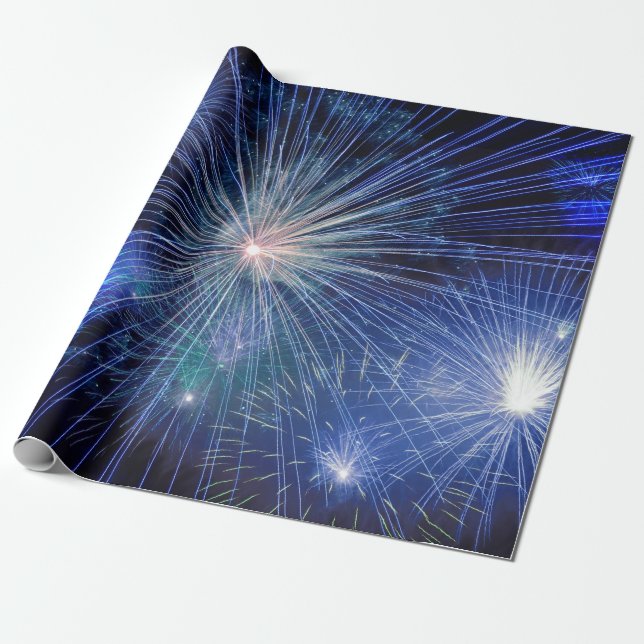 blue fireworks wrapping paper (Unrolled)