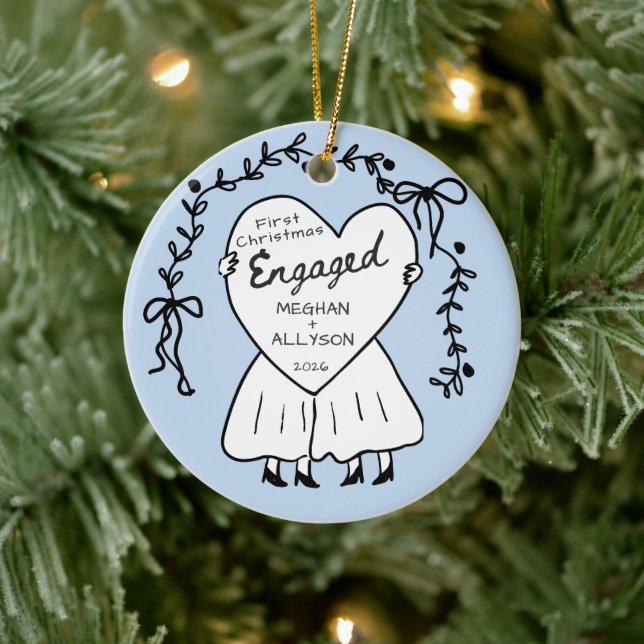 Blue First Christmas Engaged Ornament (Tree)