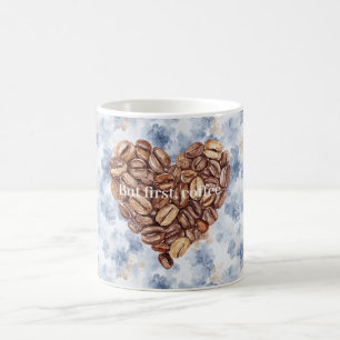 Blue First Coffee Beans Heart Mug